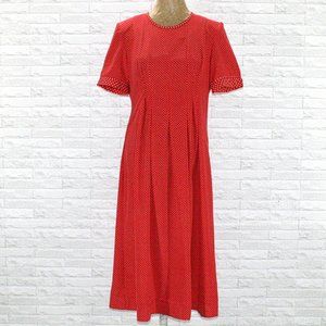 VINTAGE Dress Polka Dot Classic Red and White Cottagecore Pleated Medium